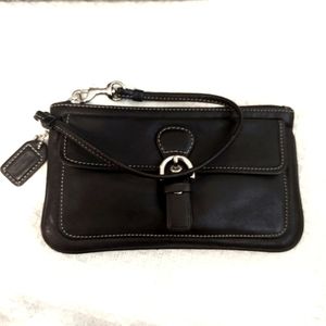 Coach Black with White stitching Leather Wristlet